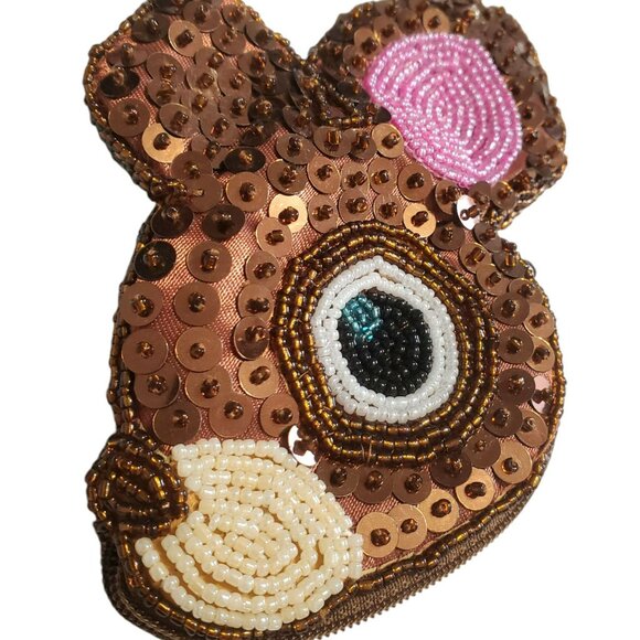 Rare Sanrio Deery-Lou Coin Purse Sequin Beaded Wrist Strap Brown Reindeer Pouch - Picture 5 of 14